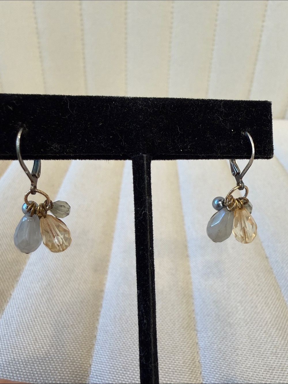 Delicate Beige and Gray Teardrop Cluster Earrings